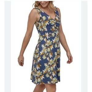 Patagonia Porch Song V-Front Organic Cotton Floral Dress Size Small